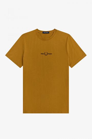 Camel Fred Perry Embroidered Men's T Shirts | PH 1647UZGT